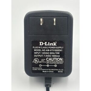 D-Link AM-0751000D41 Plug In Class 2 AC Power Supply Charger‎ Adapter 7.5VDC